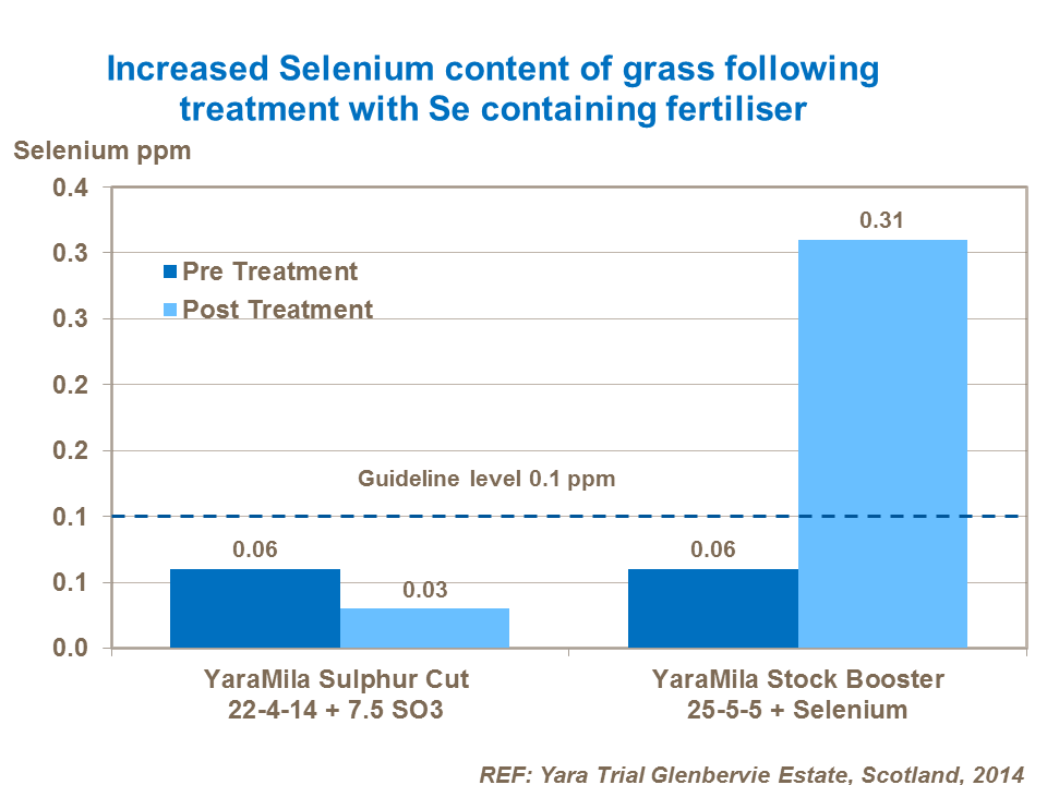 Increased Selenium content of grass following treatment with Se containing fertiliser Stock Booster Glenbervie